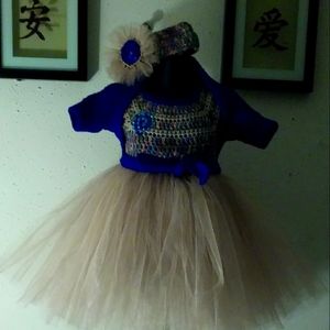 5pc.Royal Blue & Tan Tutu Dress Set! Made by KrEaTiVe KrOcHeTs By TW! 💙